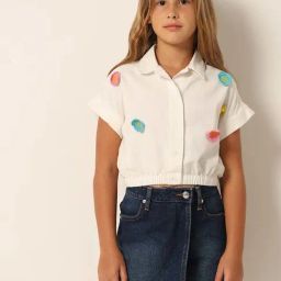 VERO MODA GIRL White Cotton Applique Shirt-image-100