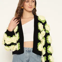 Sugercandy Women Floral Woollen Crop with Embellished Detail-image-9