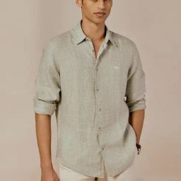 Andamen Grey Linen Regular Textured Shirt-image-29