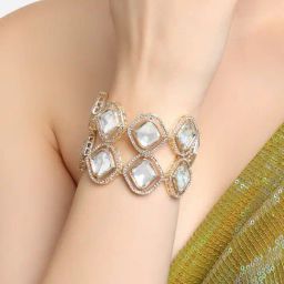 Zaveri Pearls Gold Tone Double Layered Austrian Diamonds Embellished Ethnic Bracelet -ZPFK16930-image-27