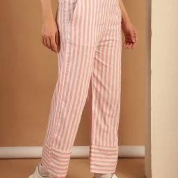 NEUDIS Pink & White Cotton Stripes Trousers-image-86