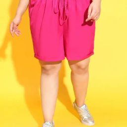 Oxolloxo Plus Size Pink Regular Fit Mid Rise Shorts-picture-39