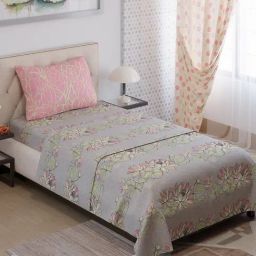 Layers Ivy Floral Grey Single Bed Sheet with 1 Pillow Cover-image-59