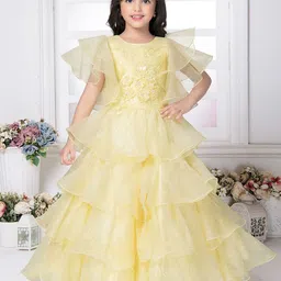 Tiny Kingdom Embellished Flutter Sleeve Net Fit & Flare Maxi Dress image 5