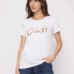 Guess White Cotton Printed T-Shirt-image-53