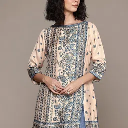 Ritu Kumar Floral Printed Boat Neck Pure Silk Kurti-54