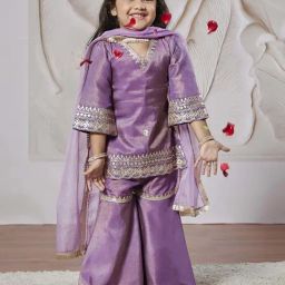 VASTRAMAY Girls Lavender Kurta Sharara And Dupatta Set-image-6