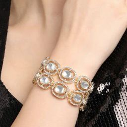 Zaveri Pearls Gold Tone Double Layered Austrian Diamonds Embellished Ethnic Bracelet -ZPFK16931-26