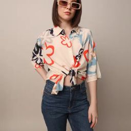 Only Beige Viscose Printed Shirt-image-71