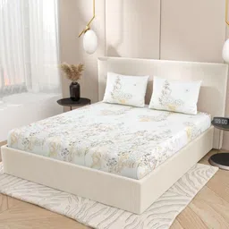 Jaipur Weaves Cream-Coloured & Grey Floral King Bedsheet with 2 Pillow Covers-image-95
