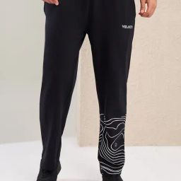 Styli Black Cotton Relaxed Fit Printed Trackpants-image-90