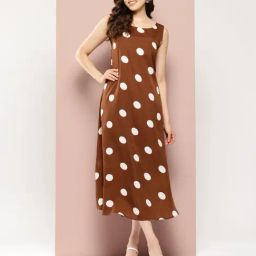 Qurvii Brown & White Polka Dot Midi Dress-picture-17