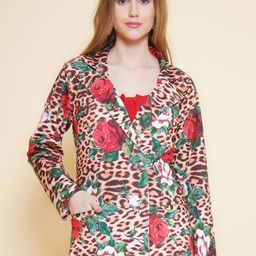 KATLINE Floral Printed Notched Lapel Scuba Blazer-23