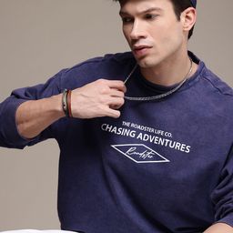 The Roadster Life Co. Pure Cotton Brand Logo Printed Washed Oversized Sweatshirt-image-86