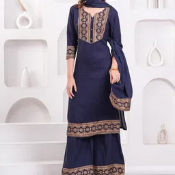 OH MI DIOS Floral Printed Notch Neck Straight Kurta With Palazzos & Dupatta-picture-46
