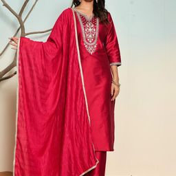 SUAAC Women Yoke Design Regular Kurta with Trousers & With Dupatta-3