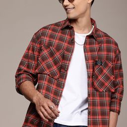 WROGN Tartan Checked Opaque Pure Cotton Casual Shirt-image-58