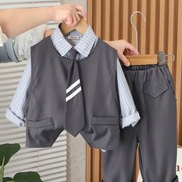 INCLUD Boys Striped Waistcoat With Shirt & Neck-tie & Pants-picture-6