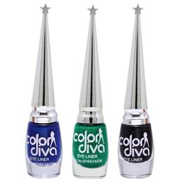 Color Diva Set Of 3 Water Resistant Liquid Eyeliner - 6 ml Each - Blue-Green- Black-5