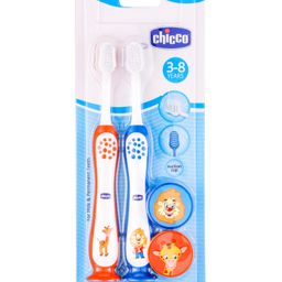 Chicco Ultra Soft Bristles Toothbrush Lion & Giraffe Print Pack of 2 - Orange & Blue-18