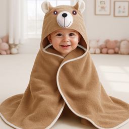 Babyhug Terry Woven Hooded Towel with Teddy Design 76.2x76.2 cm - Brown-image-37
