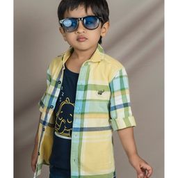Polka Tots Cotton Full Sleeves Checked   Shirt With Attached Tee - Yellow-image-17