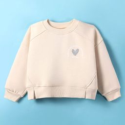 Little Kangaroos Cotton Full Sleeves Sweatshirt with Glitter Heart Detailing - Cream-image-38
