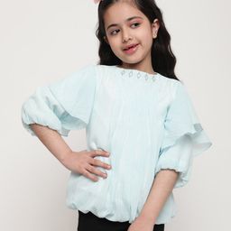 ISHTI Three Fourth Sleeves Lurex Striped Top - Sky Blue-image-29