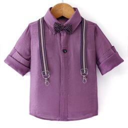 Robo Fry Woven Full Sleeves Solid Colour Party Shirt with Bow & Suspender - Purple-picture-30
