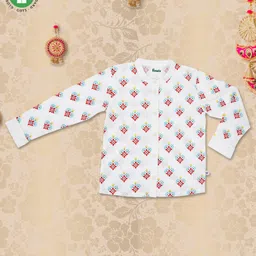Pranava 100% Organic Cotton Full Sleeves Floral Printed Shirt - White-picture-8