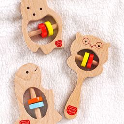 Play Nation Wooden Dino Cat & Owl Teething Rattle Toy Pack of 3 - Brown-30