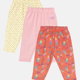 MINI KLUB Cotton Pack Of 3 Ice Cream & Polka Dots Printed Leggings - Orange Rose Pink & Lime-image-29