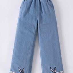 Mark & Mia Full Length Wide Legged Jeans With Embroidery & Lace Detailing - Blue-image-74