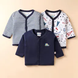 BUMZEE Interlock Cotton Knit Full Sleeves Jhablas with Stripes & Sports Theme Print Pack of 3 - White & Navy Blue-picture-18