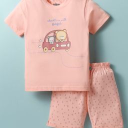Mini Taurus Sinker Knit Half Sleeves Shorts Night Suit with Bear Print - Baby Pink-image-14