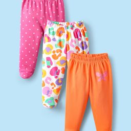 Babyhug Cotton Knit Footed Bootie Leggings With Polka Dots & Butterfly Print Pack Of 3 - Multi Colour-image-27
