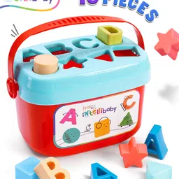 Intellibaby Shape Sorter Bucket - Red | 16 Pieces | Multicolour Educational Toy for Toddlers | Learn Shapes & Letters | Boosts Fine Motor Skills | Paediatrician Approved | BIS Certified |For Gifting-picture-3