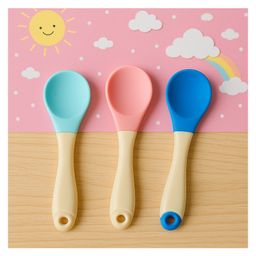 KIDS BASIC Silicone Spoon With Plastic Handle, BPA Free Spoon For Baby, Infants - Blue, Green & Pink (Pack of 3)-14