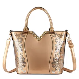 SYGA Women Chic Armpit Bag Vertical Square Street Fashion Handbag with Embossed Floral Design & Pearl Accent(Champagne)-picture-27