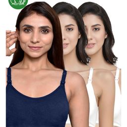 Inner Sense Organic Cotton Knit Pack of 3 Solid Antimicrobial Maternity Bras With Nursing Access - Multi Colour-picture-22