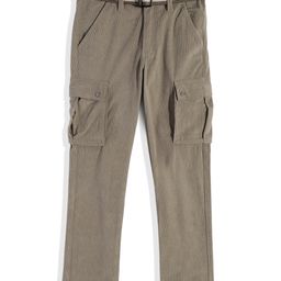 CAVIO Cotton Blend Woven Full Length Solid Cargo Pants With Belt Set - Khaki-picture-45