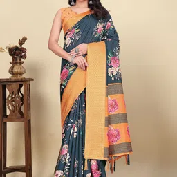 J 6 DESIGNER Floral Printed Saree With Blouse Piece-picture-16