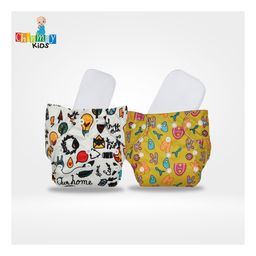 Chinmay Kids Cloth Diaper Cute Prints Free size Reusable Washable Adjustable Snap Buttons Cloth Diaper For Babies With Wet Free Insert Pads Leak Proof & Dry Feel & Set of 2 - White & Yellow image 2