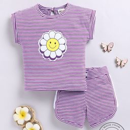 YK X Tinyo Infant Girls Pure Cotton Striped Flower Applique Detail Top & Shorts-image-76