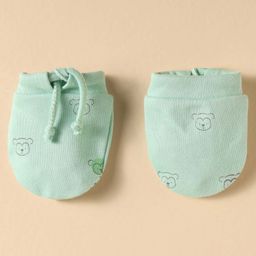 Simply Interlock Knit Caps Mitten & Booties Set With Monkey Print Light Green - Diameter 11.5 cm image 5