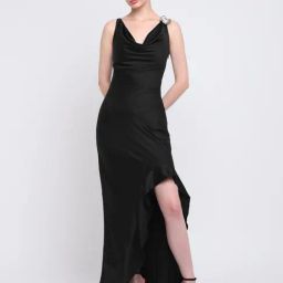 Cover Story Black Satin Solid Regular Fit Bodycon Dress-picture-29