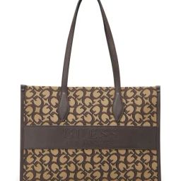 Guess Brown Printed Ines Carryall Tote Bag-image-37