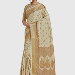 Mimosa Beige Silk Woven Saree With Unstitched Blouse-image-14