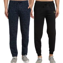 Vimal Jonney Blue & Black Regular Fit Printed Joggers & Trackpants - Pack of 2-image-71