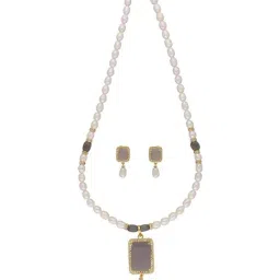 Sri Jagdamba Pearls Abarna Grey & Pearl White Alloy Necklace & Earring Set-43